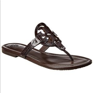 Tory Burch Croc Embossed Leather Miller Flip Flop Thong Sandals - 100% Authentic